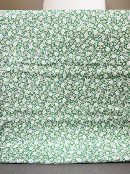 Flownny 100% Cotton Fabric - Lawn- Green, White Floral- 43" Gardenias