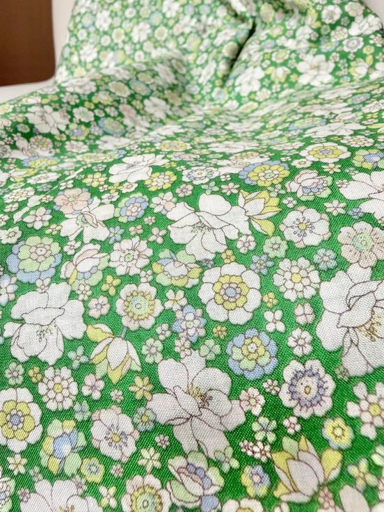 Flownny 100% Cotton Fabric - Lawn- Green, White Floral- 43" Gardenias