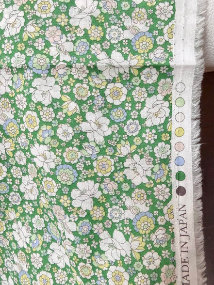 Flownny 100% Cotton Fabric - Lawn- Green, White Floral- 43" Gardenias