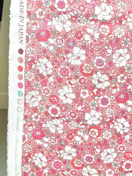 Flownny 100% Cotton Fabric - Lawn- Pink, White Floral- 43" Gardenias