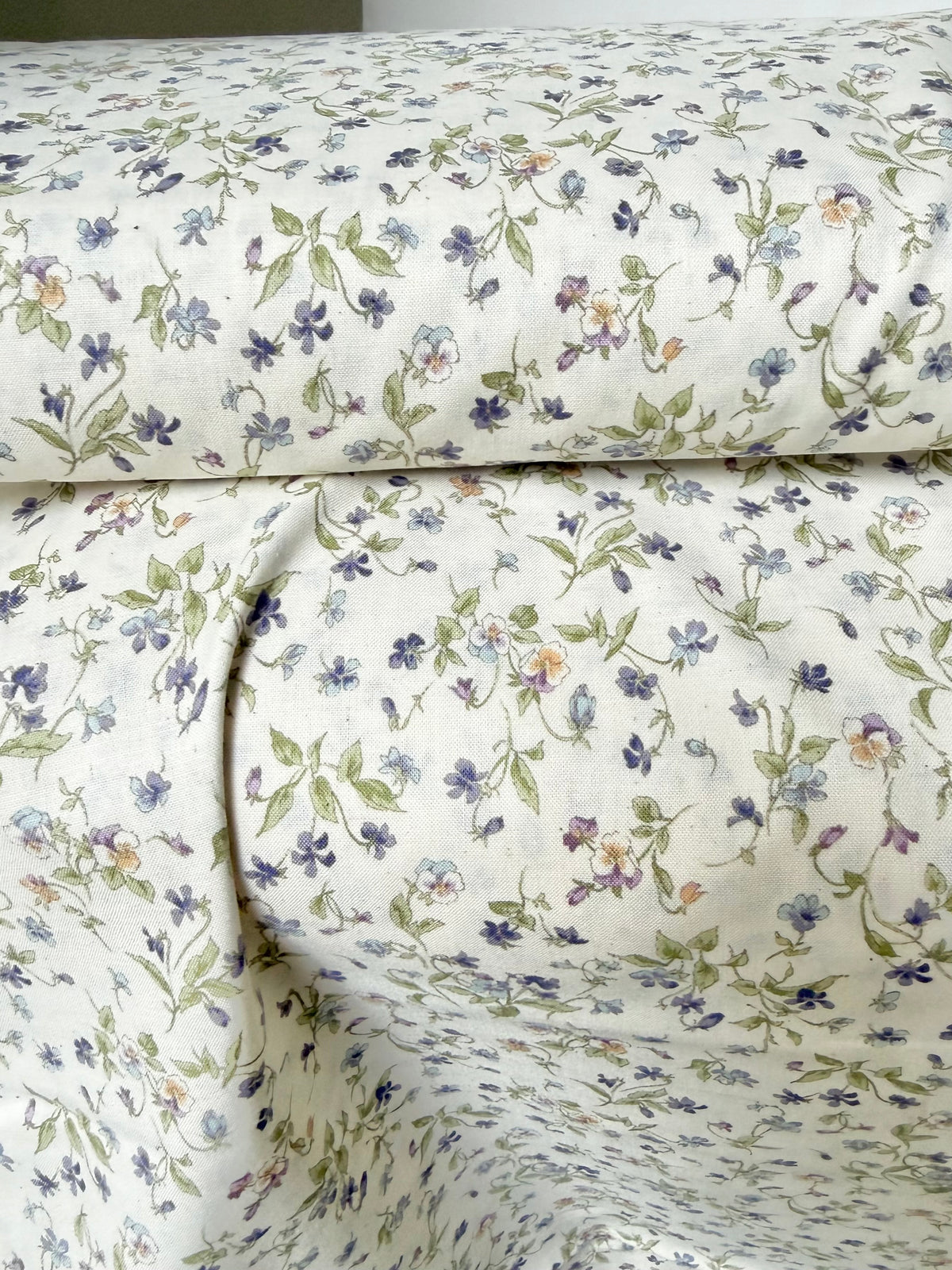 Nostalgia- Purple on Light Beige- Violets, Floral- 43” Wide- Cotton Fabric- Sevenberry
