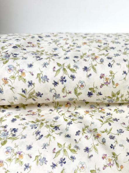 Nostalgia- Purple on Light Beige- Violets, Floral- 43” Wide- Cotton Fabric- Sevenberry
