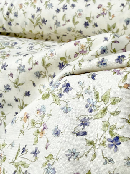Nostalgia- Purple on Light Beige- Violets, Floral- 43” Wide- Cotton Fabric- Sevenberry
