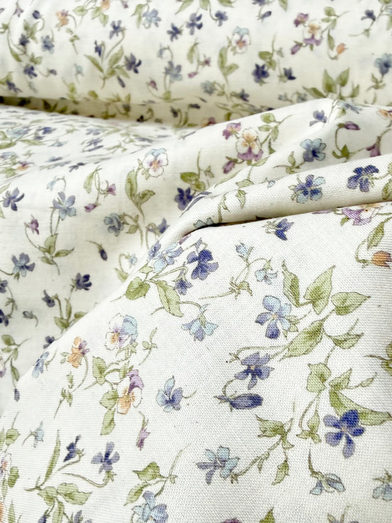 Nostalgia- Purple on Light Beige- Violets, Floral- 43” Wide- Cotton Fabric- Sevenberry