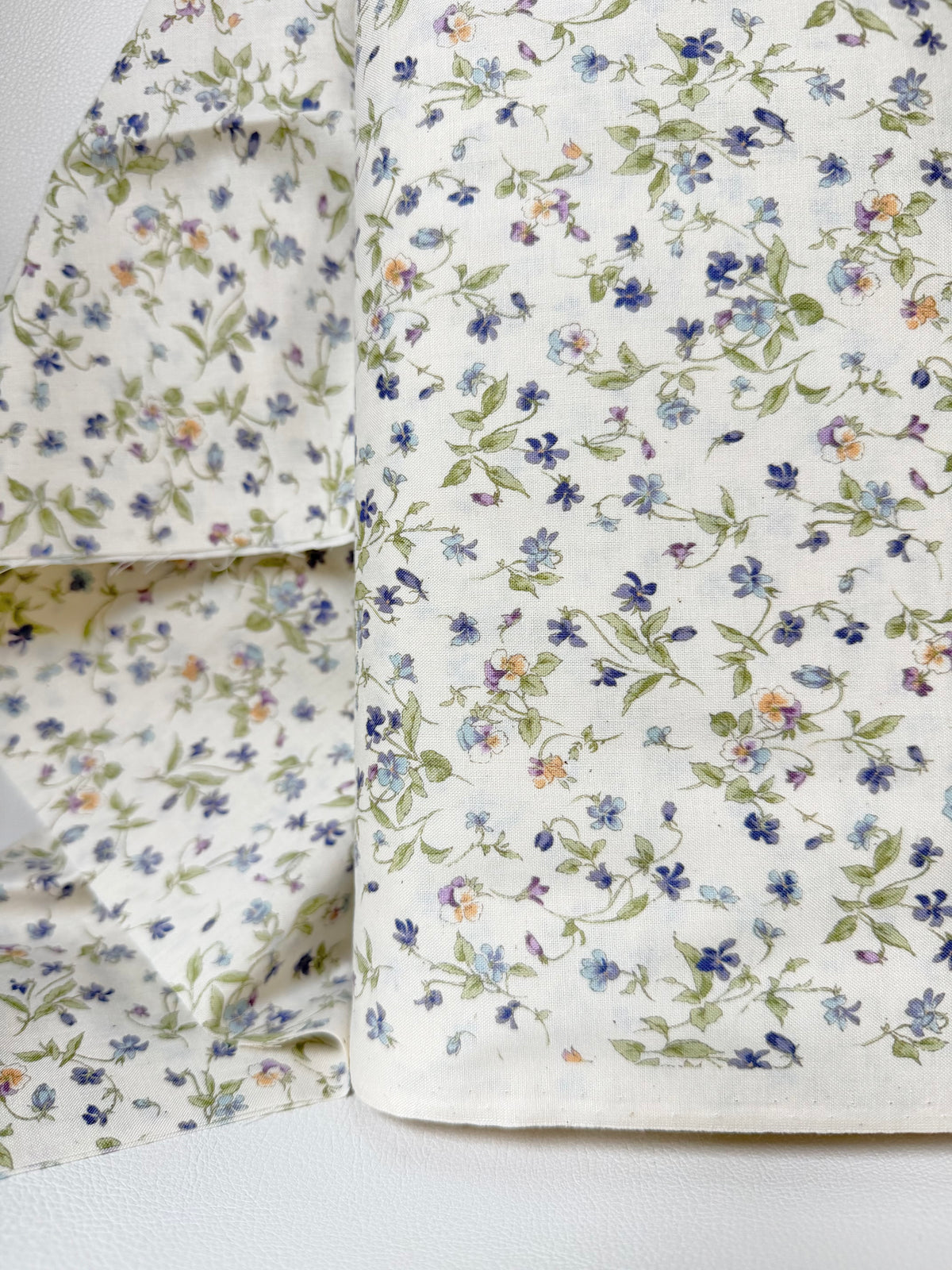 Nostalgia- Purple on Light Beige- Violets, Floral- 43” Wide- Cotton Fabric- Sevenberry
