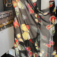 Colorful Butterflies on Black Silk Crepe Georgette, 44