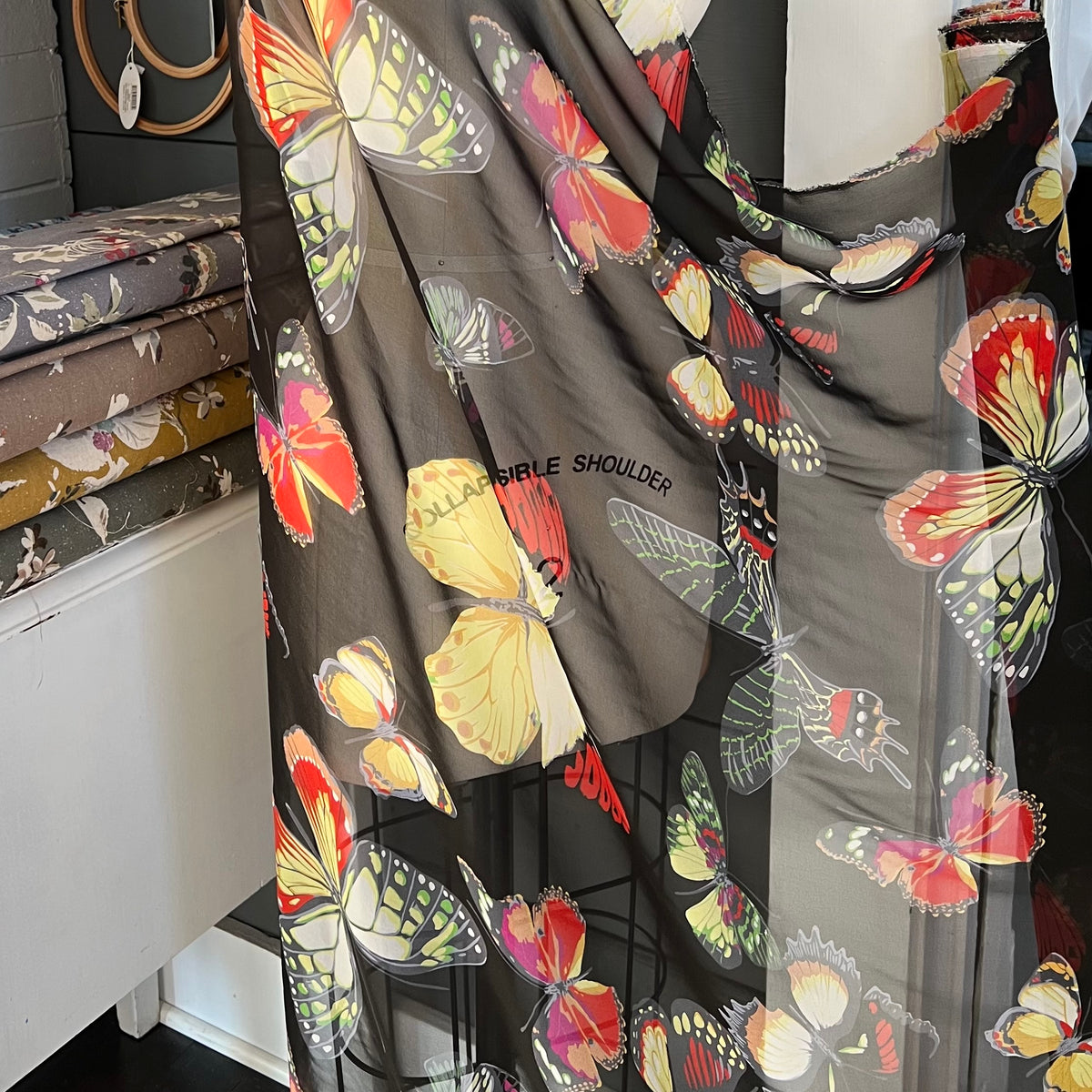 Colorful Butterflies on Black Silk Crepe Georgette, 44