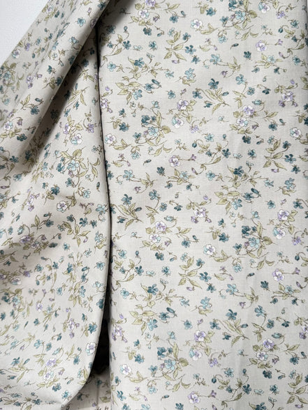 Nostalgia- Purple, Blue Teal on Light Gray- Violets, Floral- 43” Wide- Cotton Fabric- Sevenberry