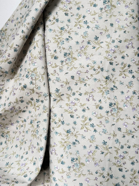 Nostalgia- Purple, Blue Teal on Light Gray- Violets, Floral- 43” Wide- Cotton Fabric- Sevenberry