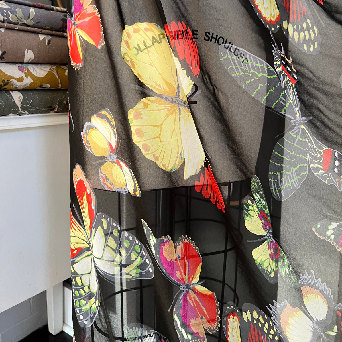 Colorful Butterflies on Black Silk Crepe Georgette, 44