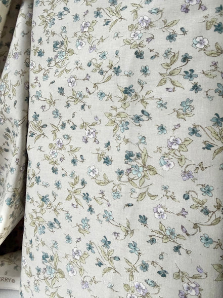 Nostalgia- Purple, Blue Teal on Light Gray- Violets, Floral- 43” Wide- Cotton Fabric- Sevenberry