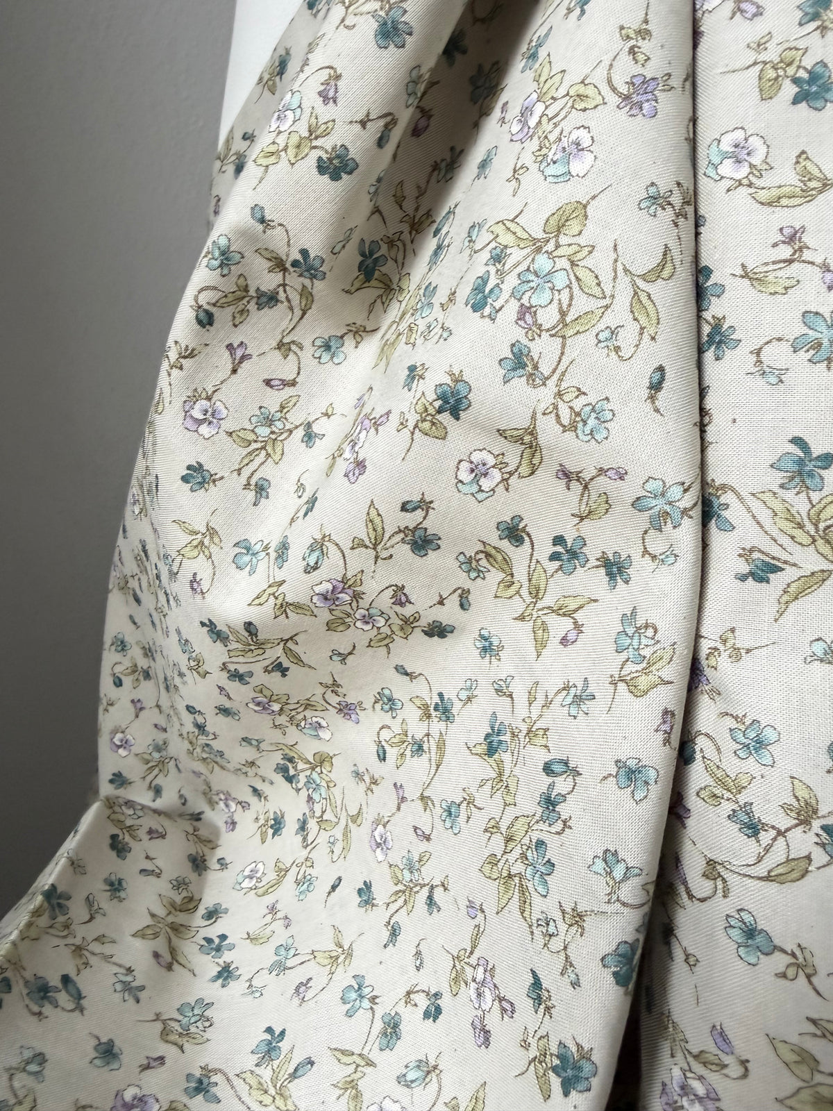 Nostalgia- Purple, Blue Teal on Light Gray- Violets, Floral- 43” Wide- Cotton Fabric- Sevenberry