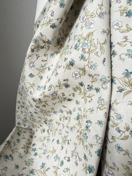 Nostalgia- Purple, Blue Teal on Light Gray- Violets, Floral- 43” Wide- Cotton Fabric- Sevenberry