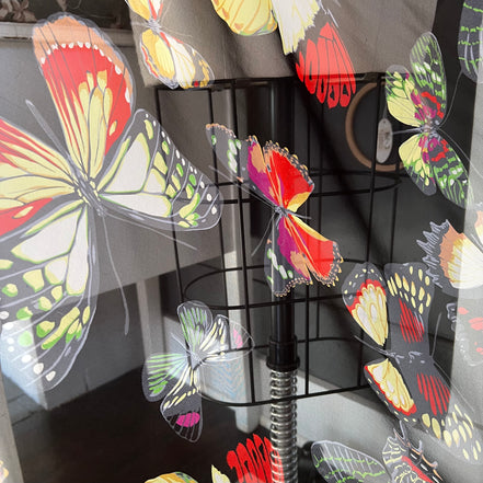 Colorful Butterflies on Black Silk Crepe Georgette, 44" Wide