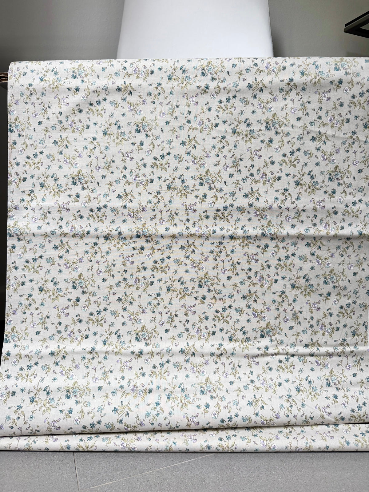Nostalgia- Purple, Blue Teal on Light Gray- Violets, Floral- 43” Wide- Cotton Fabric- Sevenberry