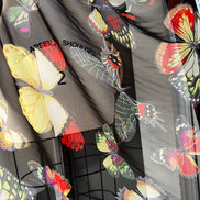 Colorful Butterflies on Black Silk Crepe Georgette, 44