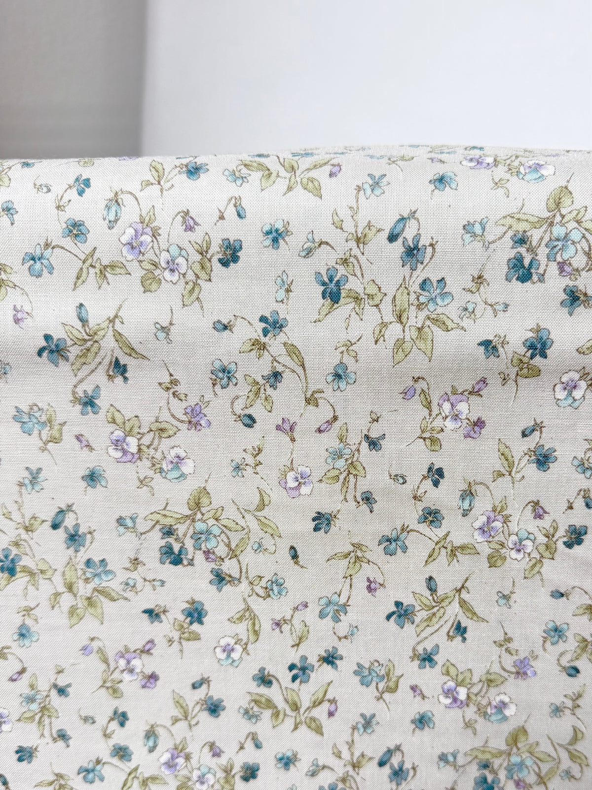 Nostalgia- Purple, Blue Teal on Light Gray- Violets, Floral- 43” Wide- Cotton Fabric- Sevenberry