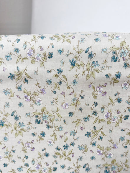 Nostalgia- Purple, Blue Teal on Light Gray- Violets, Floral- 43” Wide- Cotton Fabric- Sevenberry