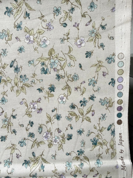 Nostalgia- Purple, Blue Teal on Light Gray- Violets, Floral- 43” Wide- Cotton Fabric- Sevenberry