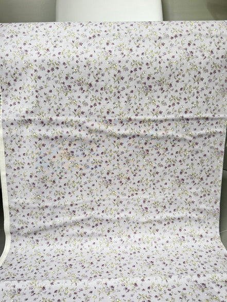 Nostalgia- Purple, Blue Teal on Light Lilac- Violets, Floral- 43” Wide- Cotton Fabric- Sevenberry