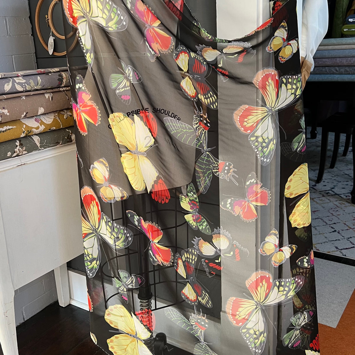 Colorful Butterflies on Black Silk Crepe Georgette, 44