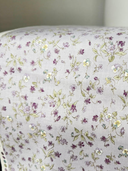 Nostalgia- Purple, Blue Teal on Light Lilac- Violets, Floral- 43” Wide- Cotton Fabric- Sevenberry