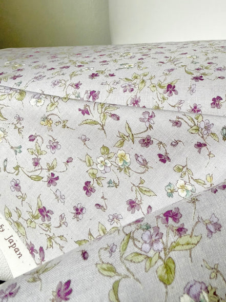 Nostalgia- Purple, Blue Teal on Light Lilac- Violets, Floral- 43” Wide- Cotton Fabric- Sevenberry