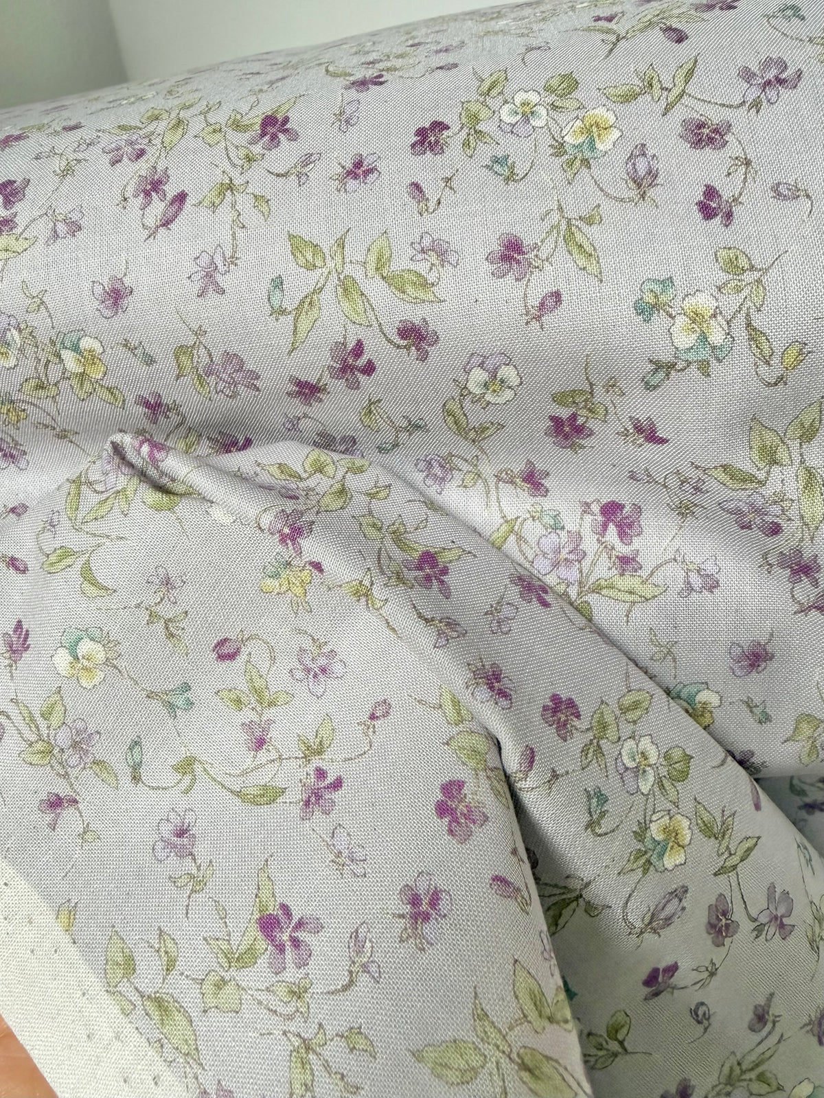 Nostalgia- Purple, Blue Teal on Light Lilac- Violets, Floral- 43” Wide- Cotton Fabric- Sevenberry