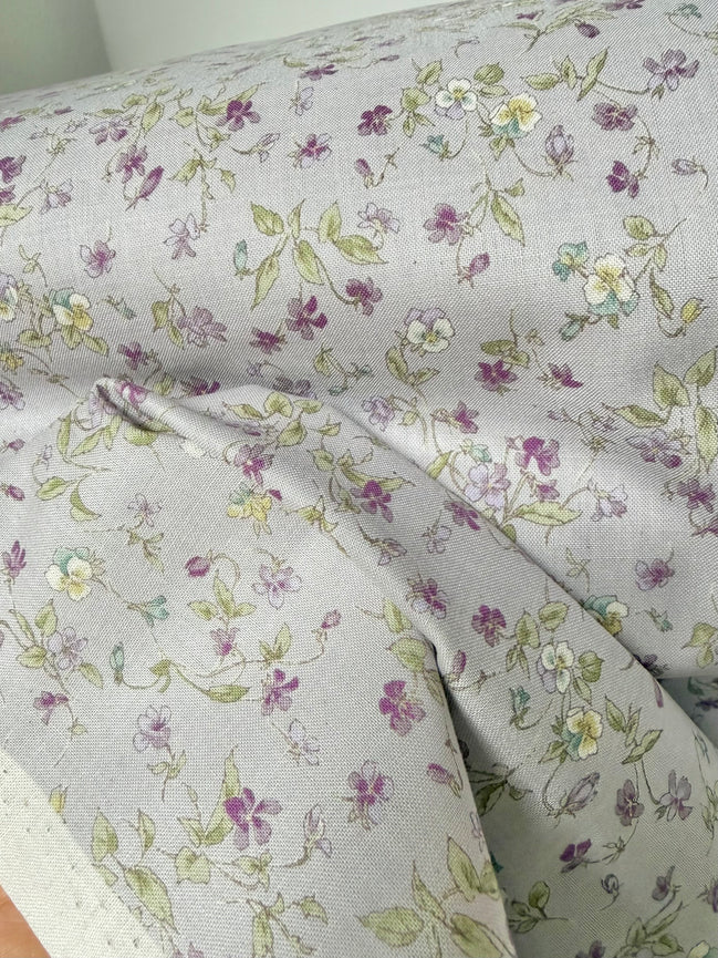 Nostalgia- Purple, Blue Teal on Light Lilac- Violets, Floral- 43” Wide- Cotton Fabric- Sevenberry