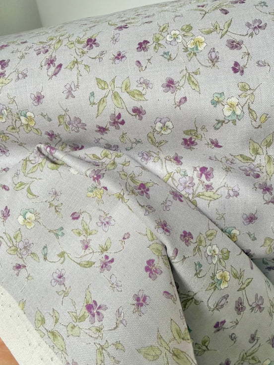 Nostalgia- Purple, Blue Teal on Light Lilac- Violets, Floral- 43” Wide- Cotton Fabric- Sevenberry