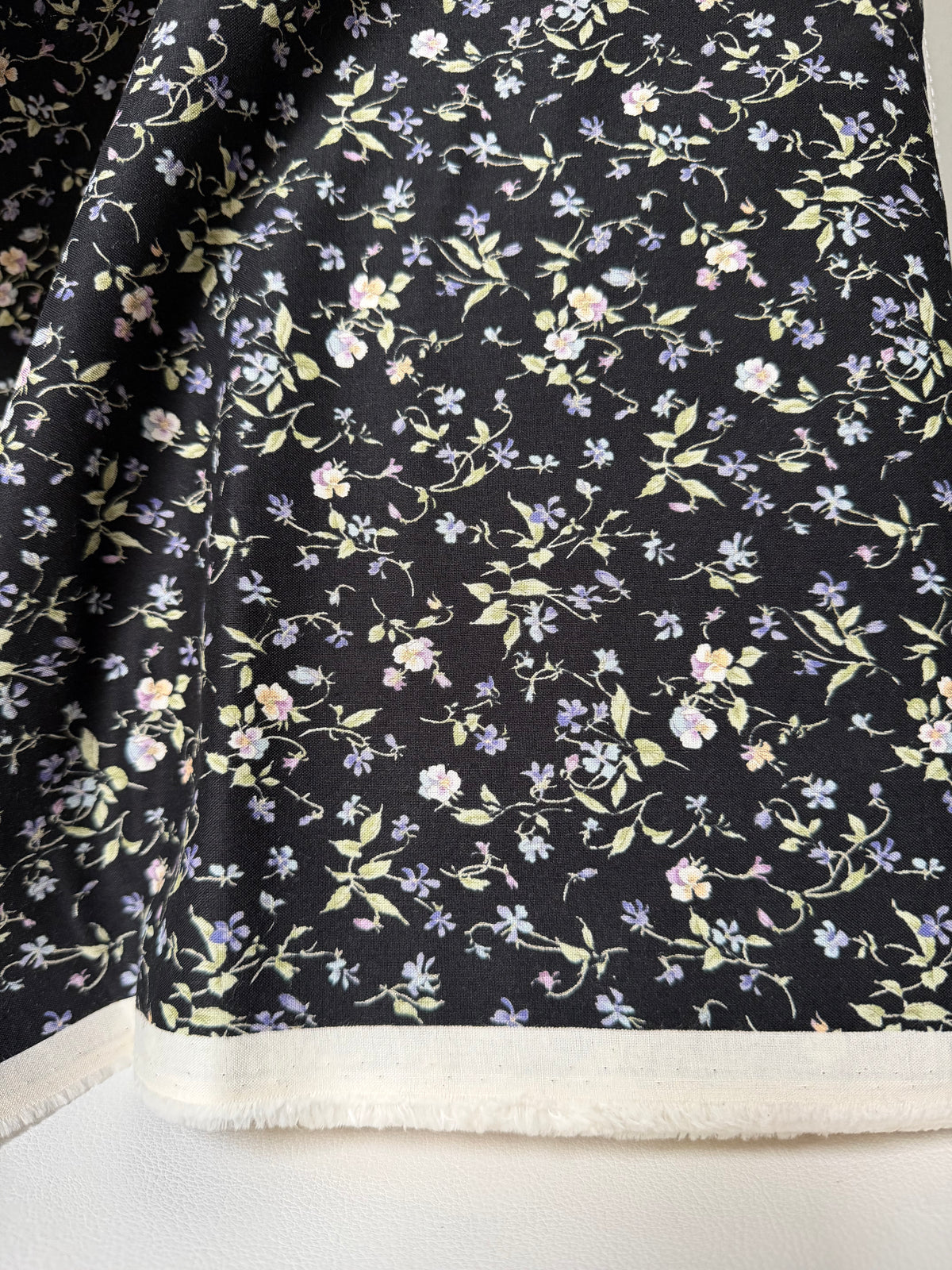 Nostalgia- Purple, Blue Teal on Black- Violets, Floral- 43” Wide- Cotton Fabric- Sevenberry