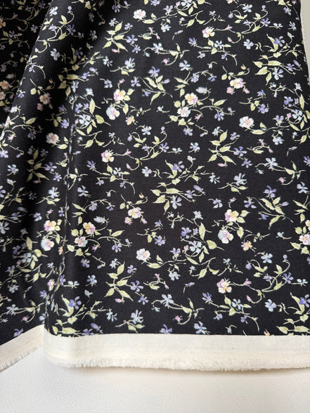 Nostalgia- Purple, Blue Teal on Black- Violets, Floral- 43” Wide- Cotton Fabric- Sevenberry