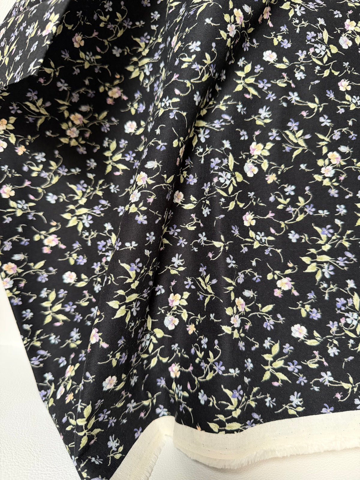 Nostalgia- Purple, Blue Teal on Black- Violets, Floral- 43” Wide- Cotton Fabric- Sevenberry
