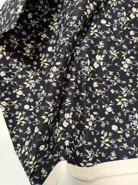 Nostalgia- Purple, Blue Teal on Black- Violets, Floral- 43” Wide- Cotton Fabric- Sevenberry