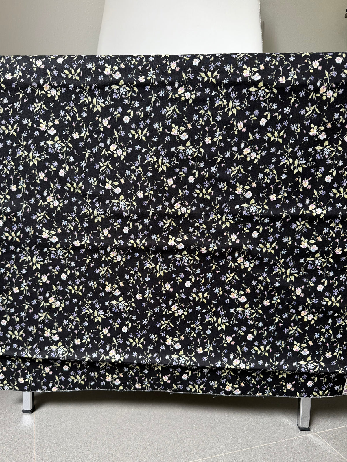 Nostalgia- Purple, Blue Teal on Black- Violets, Floral- 43” Wide- Cotton Fabric- Sevenberry
