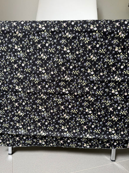 Nostalgia- Purple, Blue Teal on Black- Violets, Floral- 43” Wide- Cotton Fabric- Sevenberry