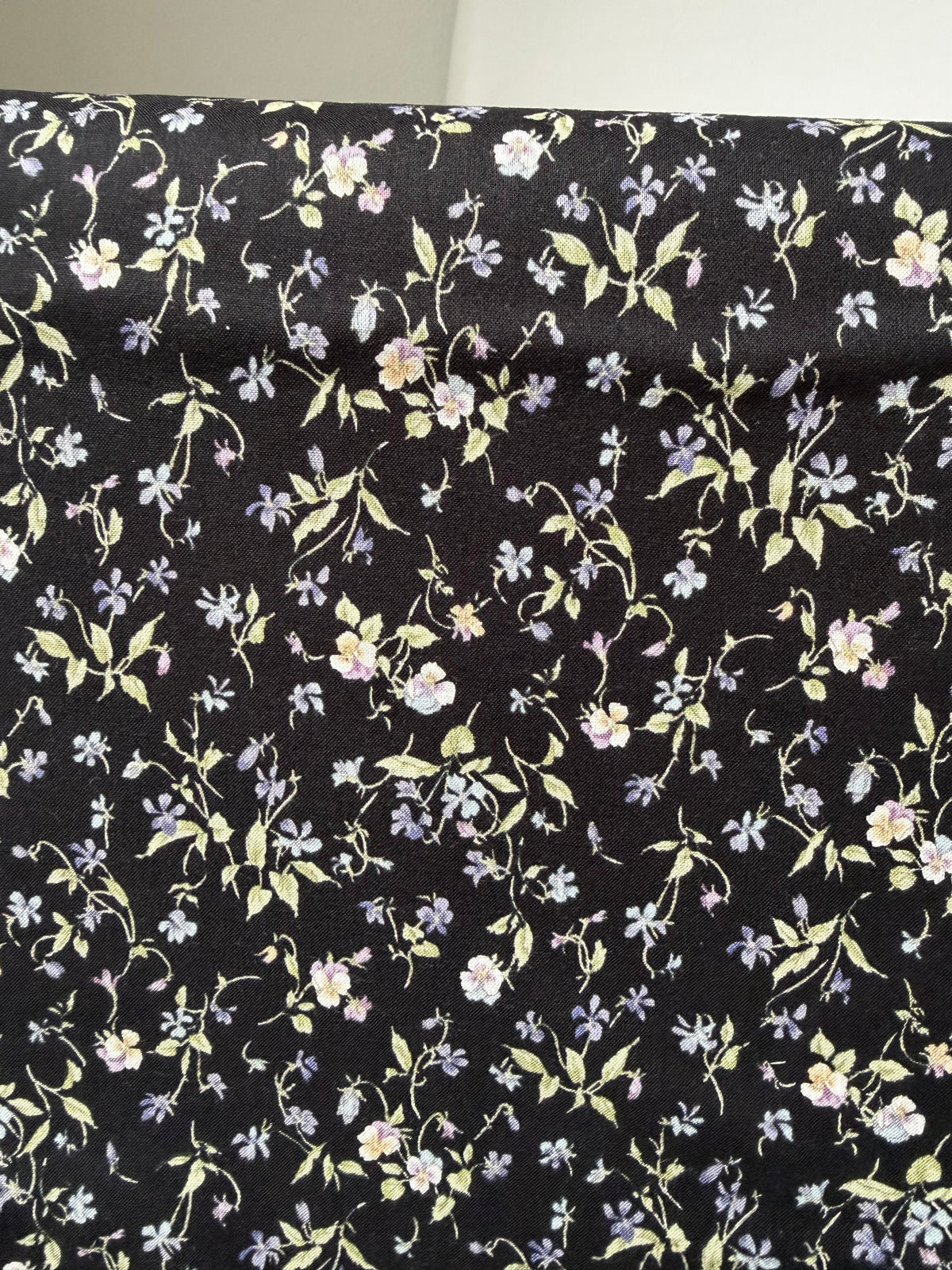 Nostalgia- Purple, Blue Teal on Black- Violets, Floral- 43” Wide- Cotton Fabric- Sevenberry