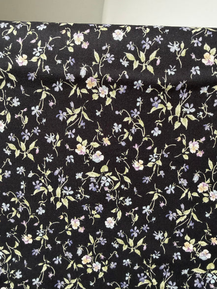 Nostalgia- Purple, Blue Teal on Black- Violets, Floral- 43” Wide- Cotton Fabric- Sevenberry