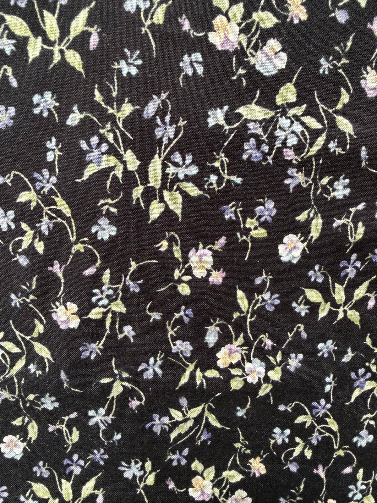 Nostalgia- Purple, Blue Teal on Black- Violets, Floral- 43” Wide- Cotton Fabric- Sevenberry