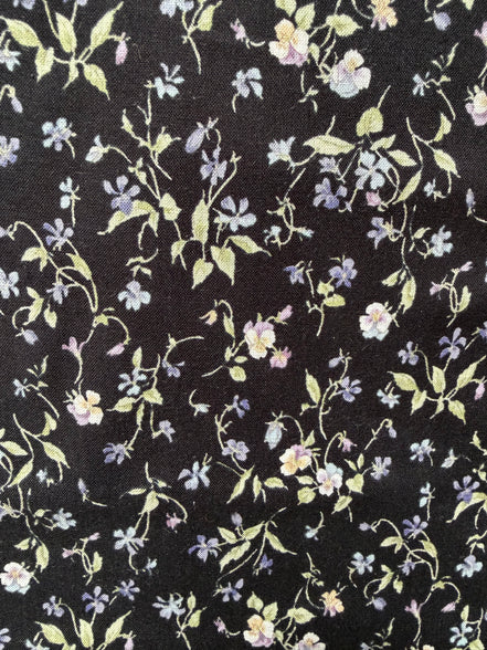 Nostalgia- Purple, Blue Teal on Black- Violets, Floral- 43” Wide- Cotton Fabric- Sevenberry