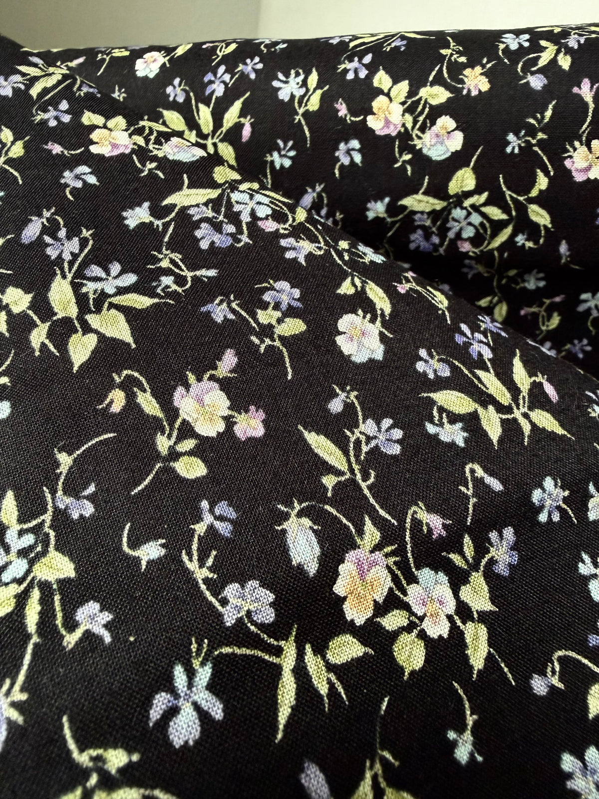 Nostalgia- Purple, Blue Teal on Black- Violets, Floral- 43” Wide- Cotton Fabric- Sevenberry