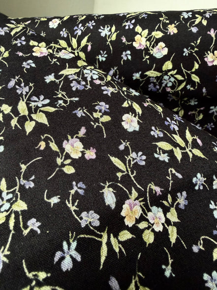 Nostalgia- Purple, Blue Teal on Black- Violets, Floral- 43” Wide- Cotton Fabric- Sevenberry