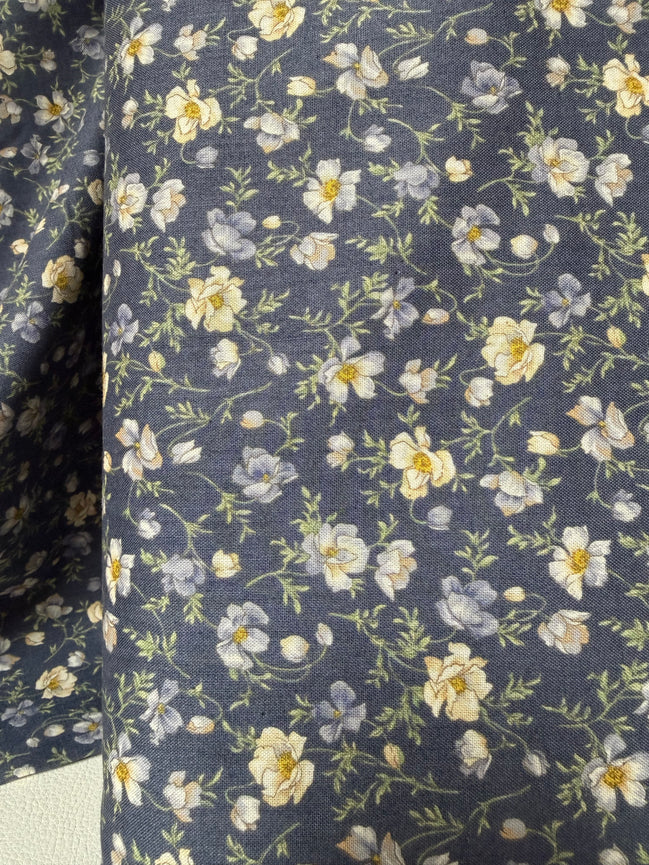 Nostalgia- Navy Floral "Shirley - Smokey Indigo"- 43” Wide- Cotton Fabric- Sevenberry- Gardenias