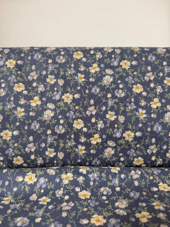 Nostalgia- Navy Floral "Shirley - Smokey Indigo"- 43” Wide- Cotton Fabric- Sevenberry- Gardenias