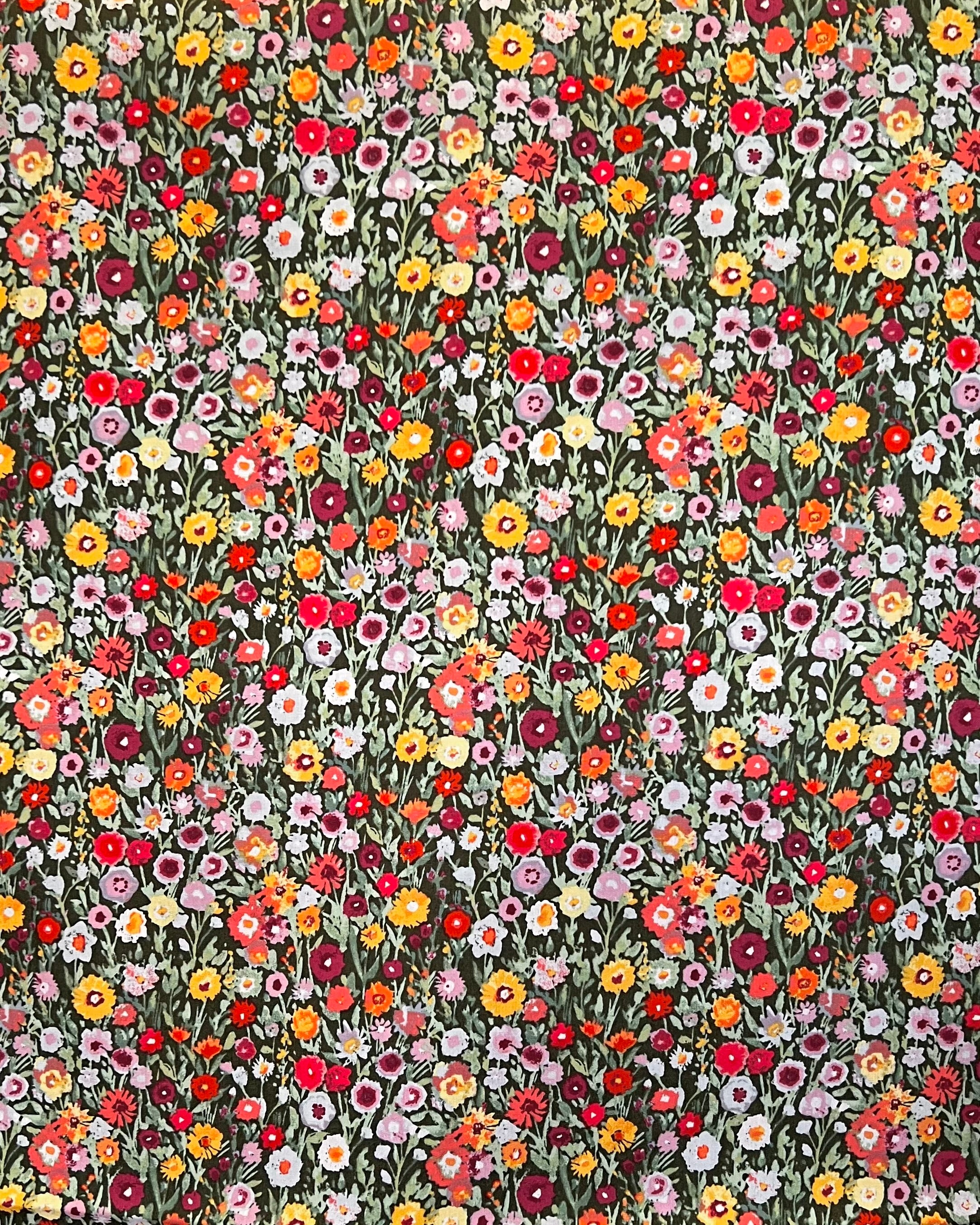 Orange, Red, Burgundy, Yellow, Lilac Floral Cotton Fabric- “Blooming Prairie Allium”- Art Gallery- 44