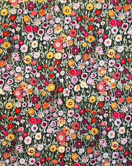 Orange, Red, Burgundy, Yellow, Lilac Floral Cotton Fabric- “Blooming Prairie Allium”- Art Gallery- 44"