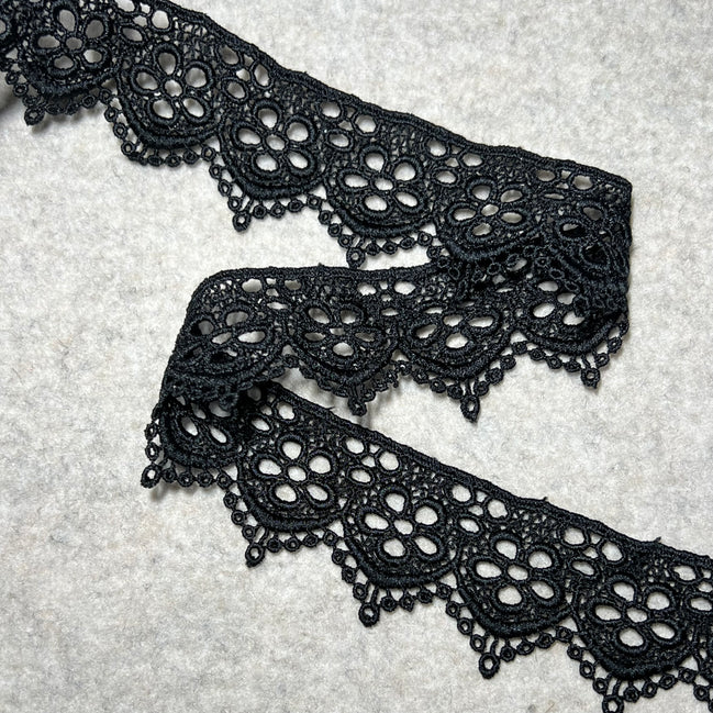 Black Floral Guipure- Lace Trim 4217- 1.65" Wide