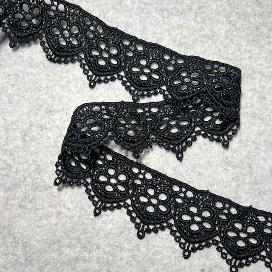 Black Floral Guipure- Lace Trim 4217- 1.65" Wide