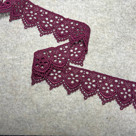 Wine Floral Guipure- Lace Trim 4217- 1.65" Wide