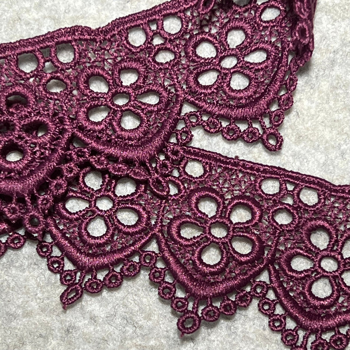 Wine Floral Guipure- Lace Trim 4217- 1.65